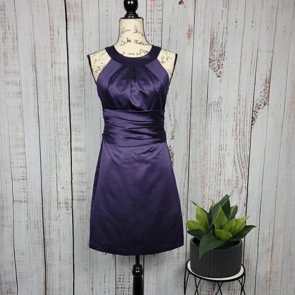 David's Bridal Purple A-Line Bridesmaid Formal Evening Dressy Above Knee Dress - Picture 1 of 9
